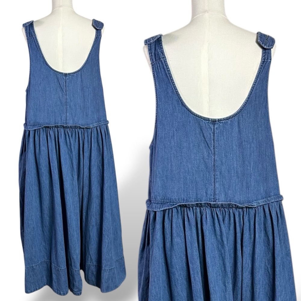Free People Retro 90s Soraya Light Denim Sky Drop Waist Midi Jumper Dress Large - Picture 11 of 14